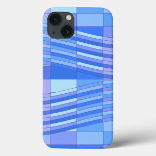 iPhone 13 Case Couleurs bleues Rectangles ondulées