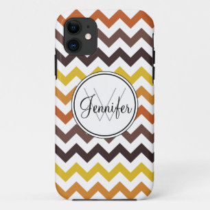 Coques Pour iPhone Couleurs d'automne, Browns Chevron Monogramme iPho