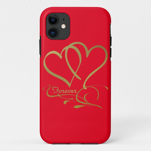 Coques Case-Mate iPhone Couleurs de fond modifiables Forever Hearts Gold (Dos)
