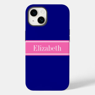 Coque Case-Mate iPhone Couleurs DIY Navy, Ruban Rose Chaud Monogramme S