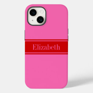 Coque Case-Mate iPhone Couleurs DIY Rose Chaud, Monogramme de Nom Ruban R