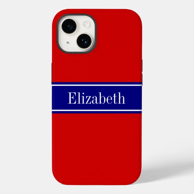 Coques Case-Mate iPhone Couleurs DIY Rouge, Ruban Navy Monogramme S (Verso)