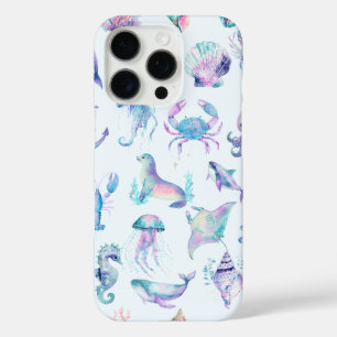 Coque iPhone 16 Pro Couleurs pastel animaux de mer motif