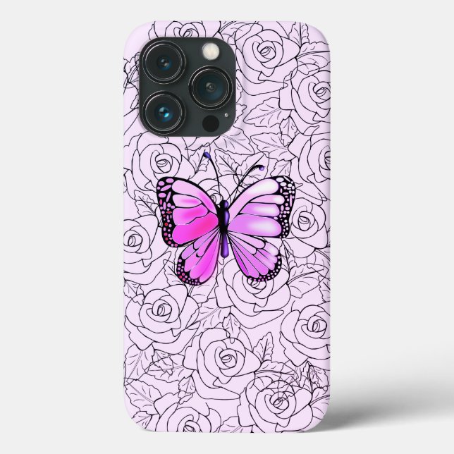 Coques Case-Mate iPhone Couleurs personnalisées - Papillon violet rose et  (Verso)
