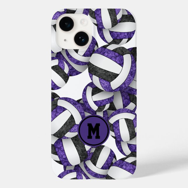Coques Case-Mate iPhone Couleurs violet noir de l'équipe volleyballs girly (Verso)