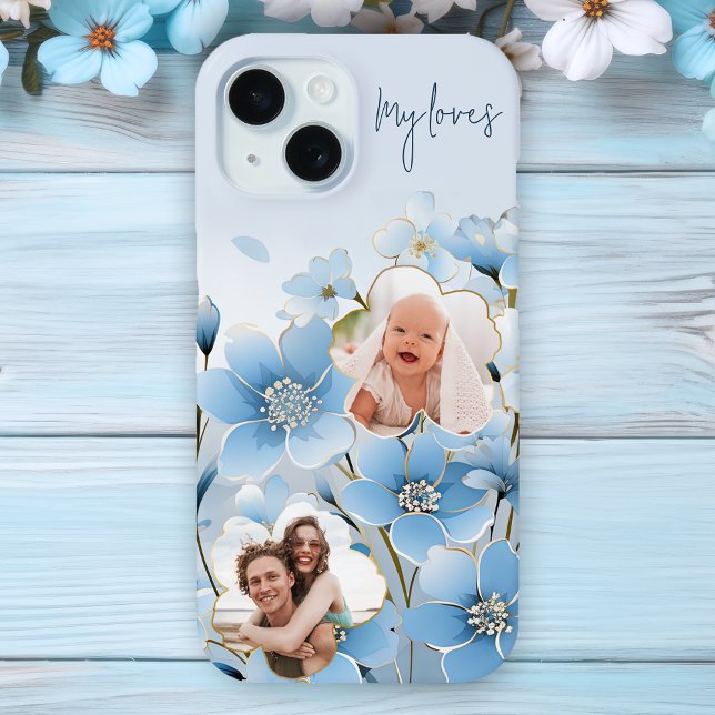 Coques Case-Mate iPhone Coupe bleu unique 2-Photos en formes de fleurs (Créateur téléchargé)