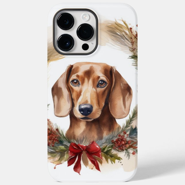 Coques Case-Mate iPhone Coupe de fête de la couronne de Noël de Dachshund (Verso)