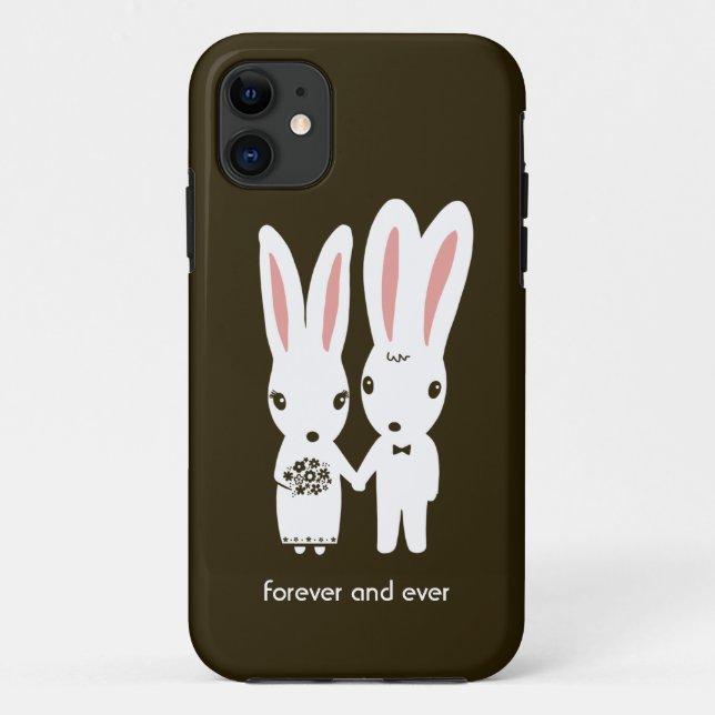 Coques Case-Mate iPhone Couple de lapins mariés avec texte (Dos)