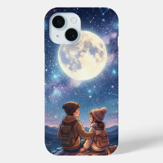 Coque Case-Mate iPhone Couple romantique sous la pleine lune et la galaxi