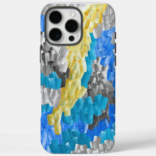 Coque iPhone 16 Pro Max Coups de pinceau abstraits en jaune, bleu et gris