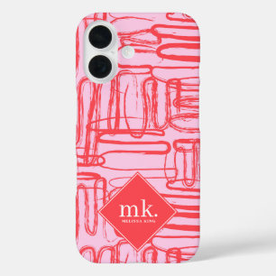 Coque Pour iPhone 16 Courbe Rose Rouge Gribouillis Abstrait Fille Moder