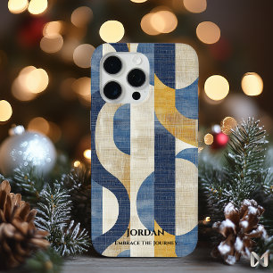 Coque Case-Mate iPhone Courbes bleues et dorées – Élégance géométrique ar