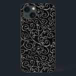 Etui iPhone Case-Mate Courbes de défilement blanches sur noir<br><div class="desc">Les courbes blanches défilantes peintes à la main se rencontrent et divergent dans cette conception répétée sur un arrière - plan noir. La peinture design est à la fois libre et décorative. Aquarelle,  scannée,  numériquement rehaussée. Copyright © 2014 Claire E. Skinner. Tous droits réservés.</div>