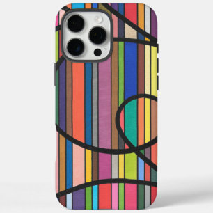 Coque iPhone 16 Pro Max Courbes noires abstraites rayées multicolores en m