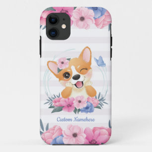 Case-Mate iPhone Case Couronne de fleurs de chien Corgi mignon Papillon 