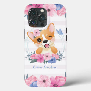 Case-Mate iPhone Case Couronne de fleurs de chien Corgi mignon Papillon