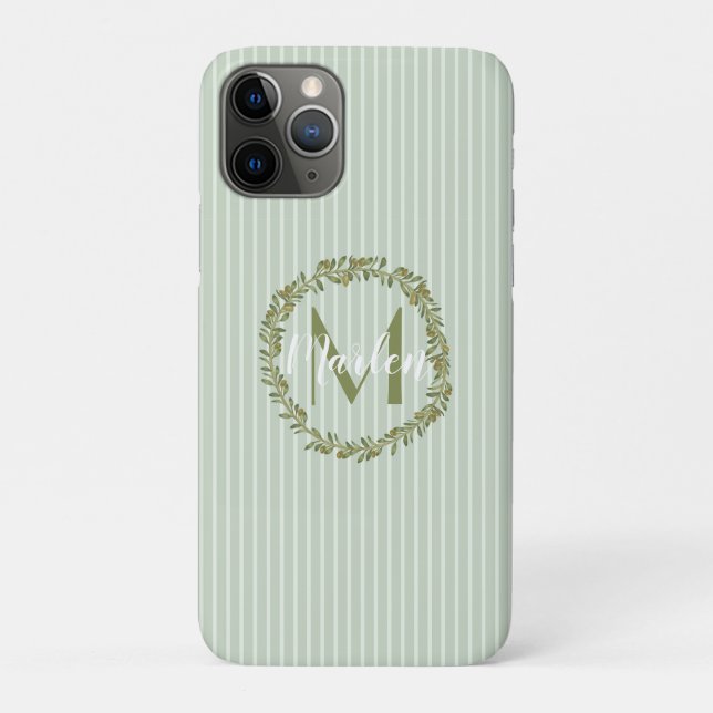 Coques Case-Mate iPhone Couronne de monogramme personnalisée en olivier  (Dos)