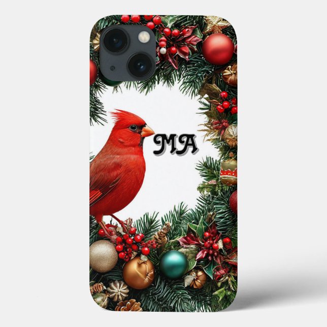 Coques Case-Mate iPhone Couronne De Noël Avec Oiseau Cardinal (Verso)