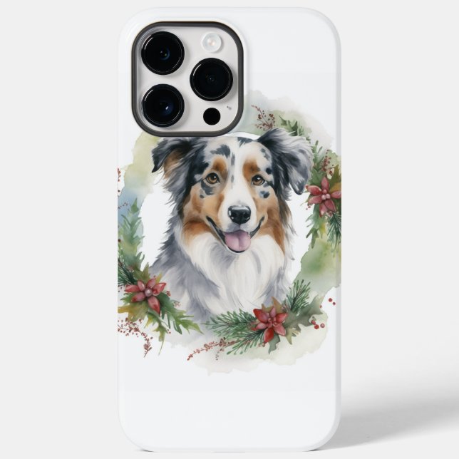 Coques Case-Mate iPhone Couronne de Noël de Berger Australien Chien de fêt (Verso)