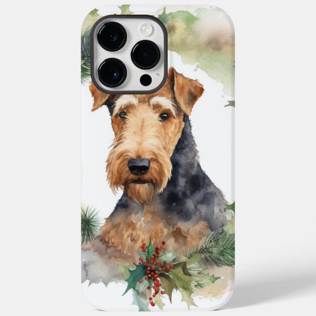Coques Case-Mate iPhone Couronne de Noël festive Airedale Pup (Verso)