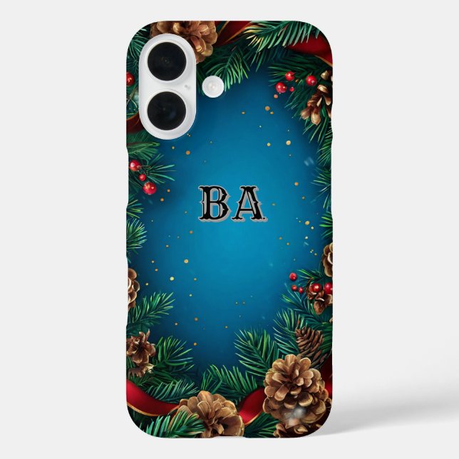 Coques Case-Mate iPhone Couronne de Noël festive avec pommes de pin (Verso)