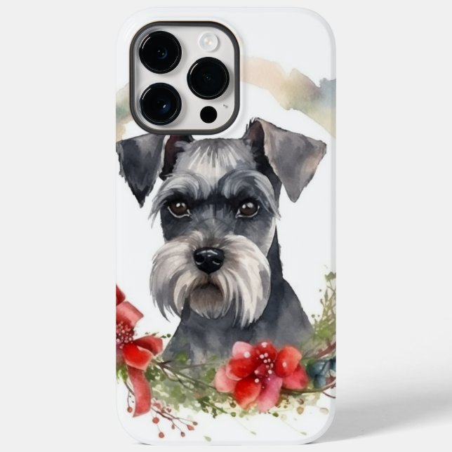 Coques Case-Mate iPhone Couronne de Noël festive de Schnauzer (Verso)