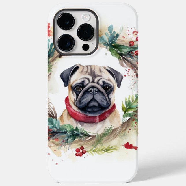Coques Case-Mate iPhone Couronne de Noël festive Pug chiot (Verso)