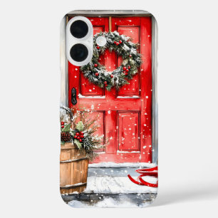Coque Pour iPhone 16 Couronne de Noël rouge rustique vintage pour porte