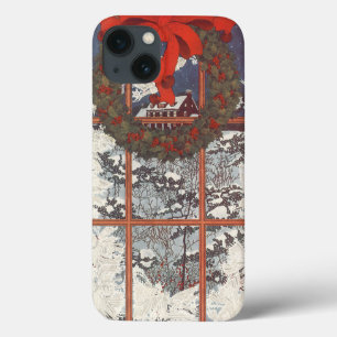 Coques Pour iPhone Couronne de Noël vintage dans une fenêtre avec de 