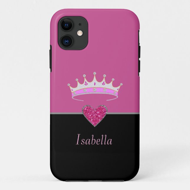 Coques Case-Mate iPhone Couronne de princesse sur or rose et noir (Dos)