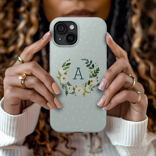 Coques Case-Mate iPhone Couronne de verdure sucrée et monogramme à points  (Créateur téléchargé)