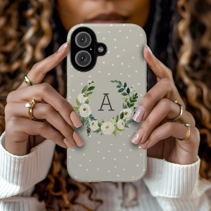 Coque Pour iPhone 16 Couronne de verdure sucrée et monogramme à points