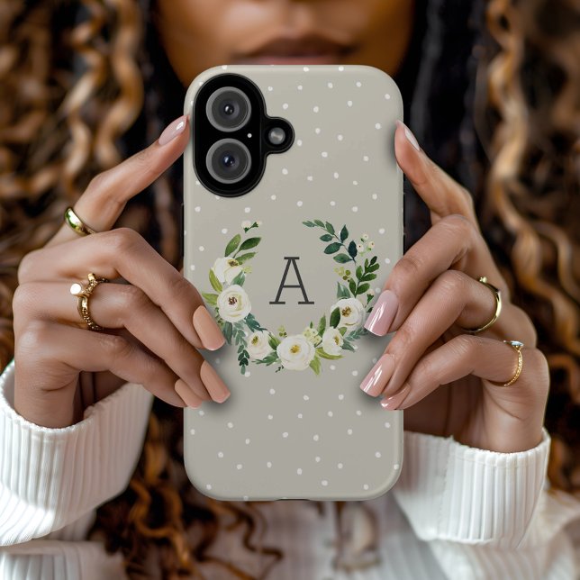 Coques Case-Mate iPhone Couronne de verdure sucrée et monogramme à points  (Créateur téléchargé)