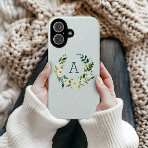 Coque Pour iPhone 16 Couronne de verdure sucrée et monogramme à points