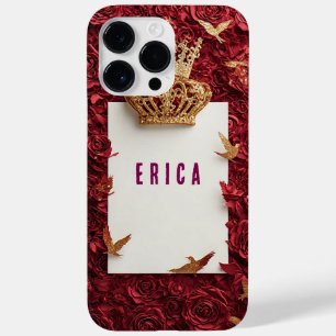 Coque Case-Mate iPhone Couronne dorée sur fond rouge entourée de roses