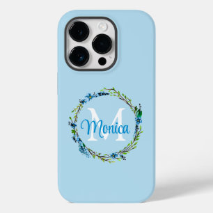 Coque Case-Mate iPhone Couronne florale bleue avec monogramme