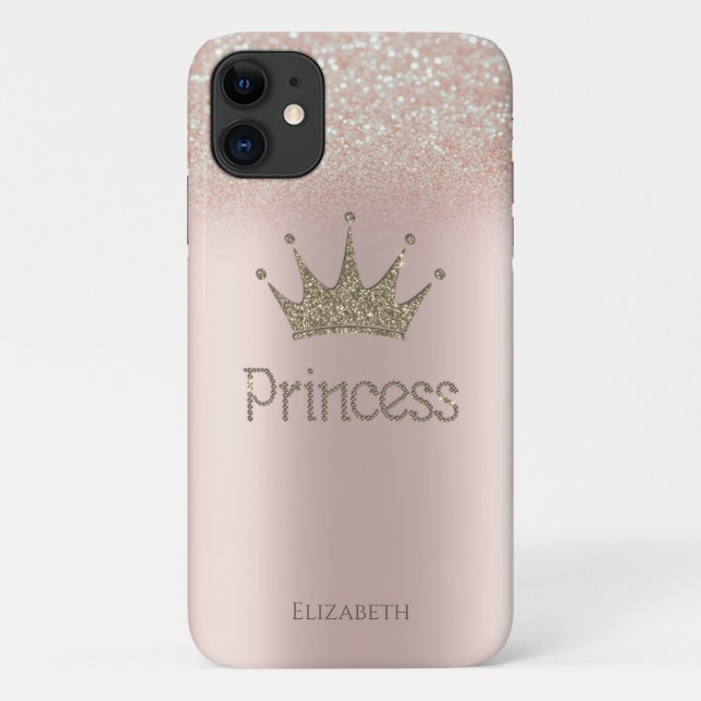 Coques Case-Mate iPhone Couronne girly Princesse, Bokeh paillettes or rose (Dos)