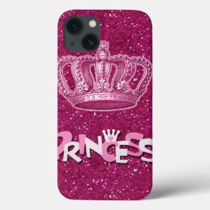 Etui iPhone 13 Couronne Pailletée Rose Chaud Princesse Brillante