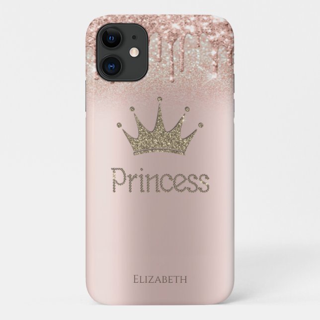 Coques Case-Mate iPhone Couronne Princesse Rose Paillettes Gouttes Bokeh (Dos)
