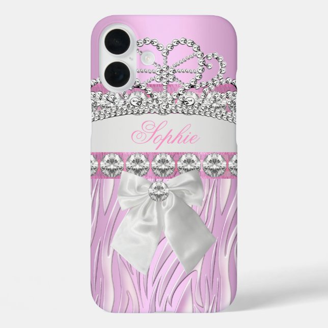 Coques Case-Mate iPhone Couronne Zebra Rose Princesse Diamant Féminin (Verso)