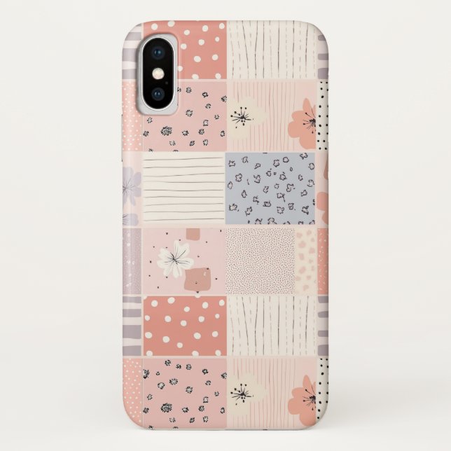 Coques Case-Mate iPhone Courtepointe fleurie patchwork pastel en rose et b (Dos)