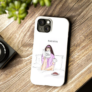 Coque Case-Mate iPhone coutume, fille boire du café, croquis,
