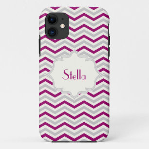 Coques Pour iPhone Coutume moderne violet, gris, chevron d'ivoire