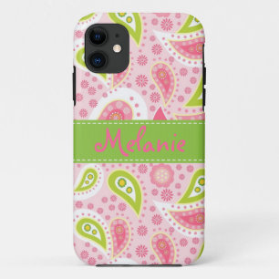 Coque Case-Mate Pour iPhone Coutume rose et verte de monogramme d'iPhone de