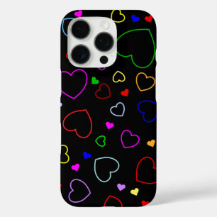 Coque iPhone 16 Pro Couvercle iPhone noir avec de nombreux Coeurs colo