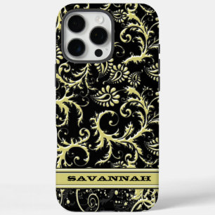 Coques iPhone 16 Pro Max Couverture d'iPhone Damask Gold & Black personnali