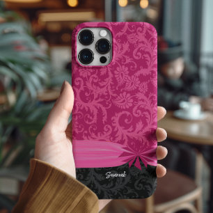 Coque iPhone 16 Pro Couverture d'iPhone Damask personnalisée rose et n