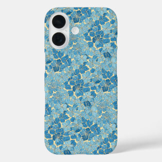 Coque Pour iPhone 16 Couverture motif fleurs vintage bleu céruléen