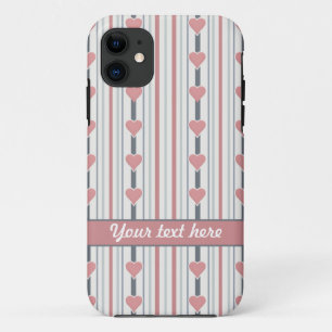 Coque iPhone 11 Couverture personnalisée Coeurs et rayures iPhone 