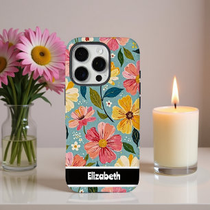 Coque iPhone 16 Pro Couverture téléphonique florale personnalisable